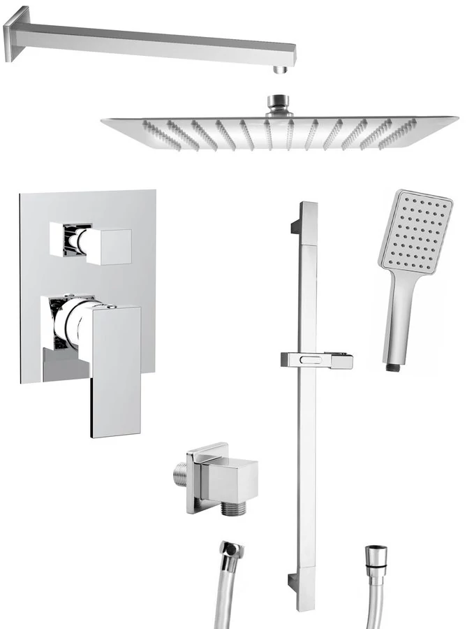 CUBEMIX falbasüllyesztett csaptelep, zuhanyszettel, zuhanyrúddal, fejzuhannyal,2-irányú, króm