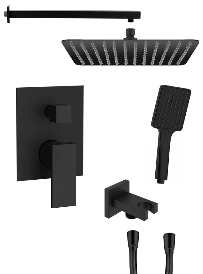 CUBEMIX falbasüllyesztett csaptelep, zuhanyszettel, fejzuhannyal, 2-irányú, matt fekete
