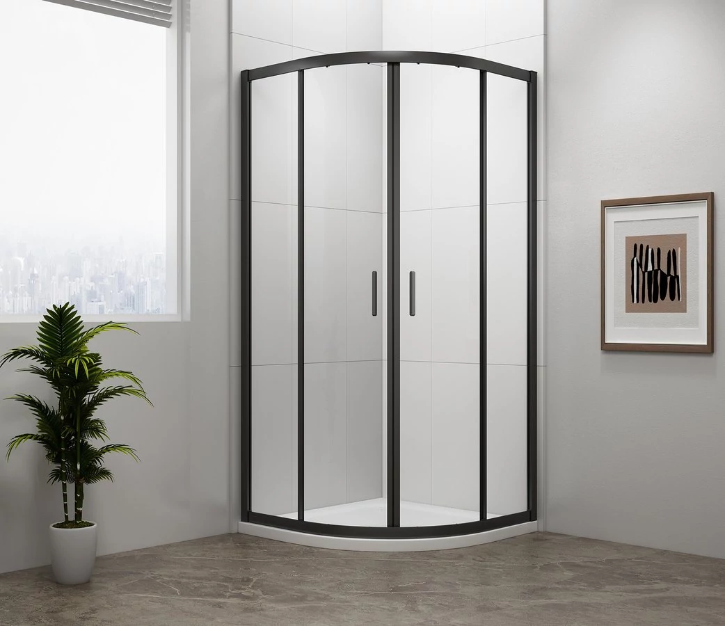 POLYSAN EASY LINE BLACK íves zuhanykabin, 900x900mm, matt fekete profil/transzparent üveg