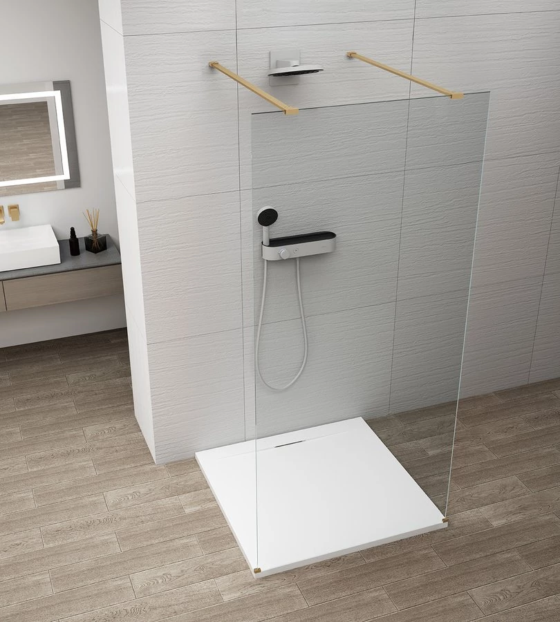 ESCA GOLD MATT Walk-in zuhanyfal, szabadonálló, transzparent üveg, 1100mm