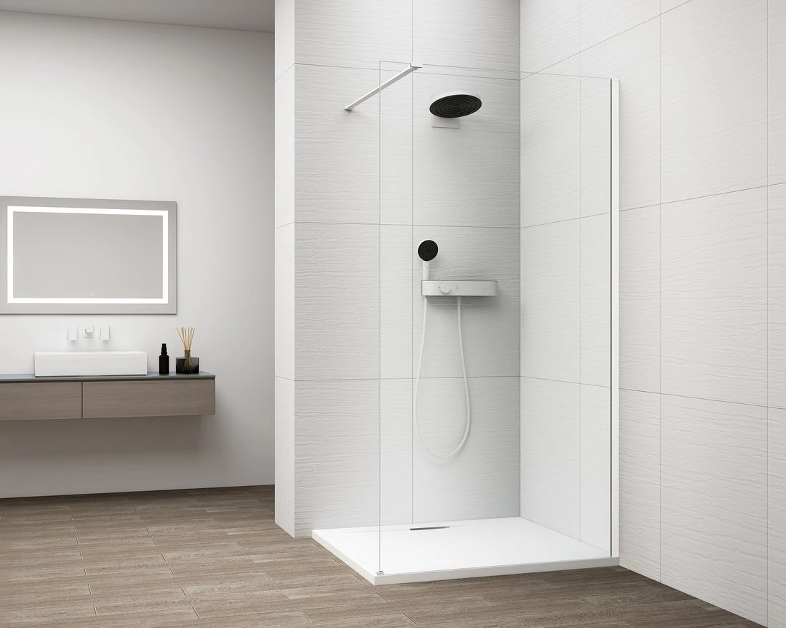 ESCA WHITE MATT Walk-in zuhanyfal, falra szerelhető, transzparent üveg, 1500mm