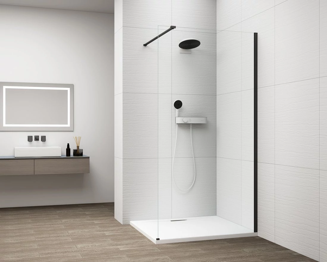 ESCA BLACK MATT Walk-in zuhanyfal, falra szerelhető, transzparent üveg, 700mm