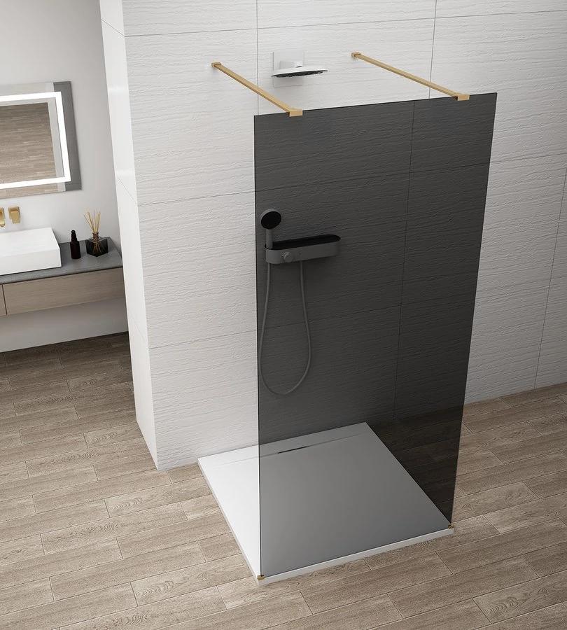 ESCA GOLD MATT Walk-in zuhanyfal, szabadonálló, füst üveg, 1000mm