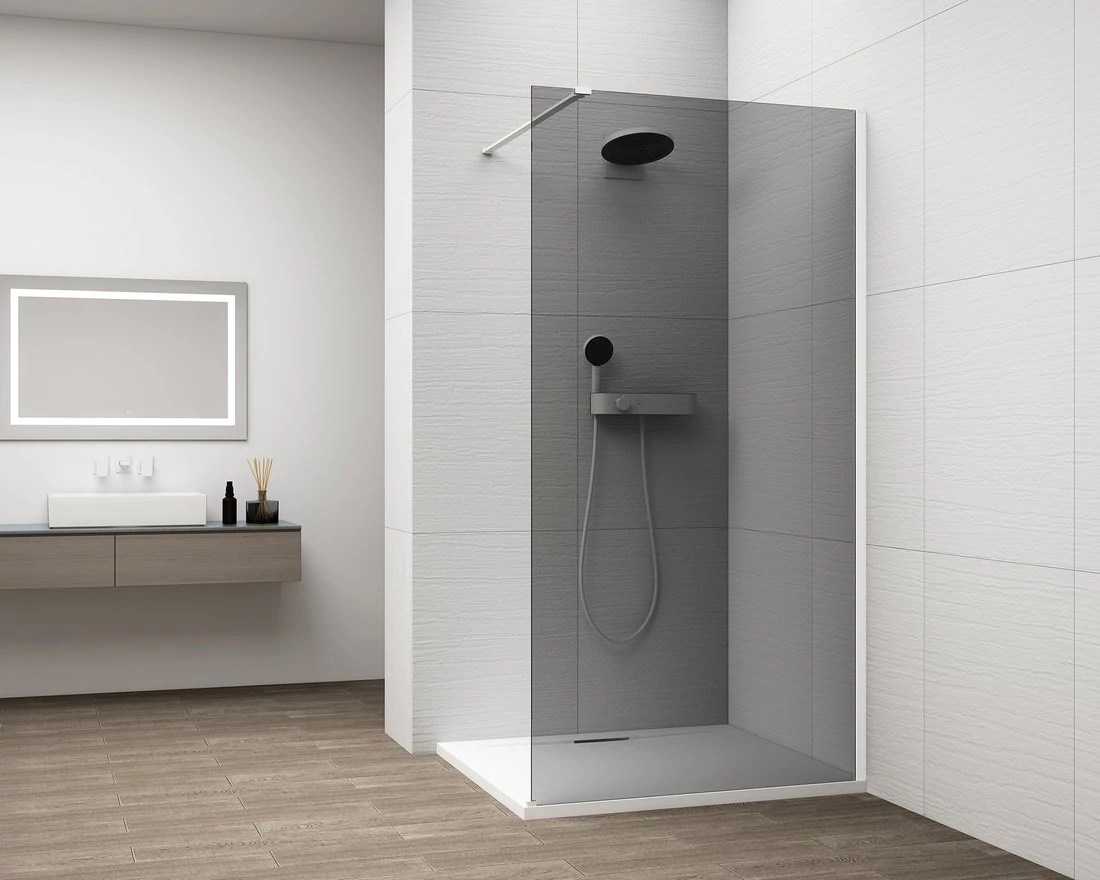 ESCA WHITE MATT Walk-in zuhanyfal, falra szerelhető, füst üveg, 1100mm