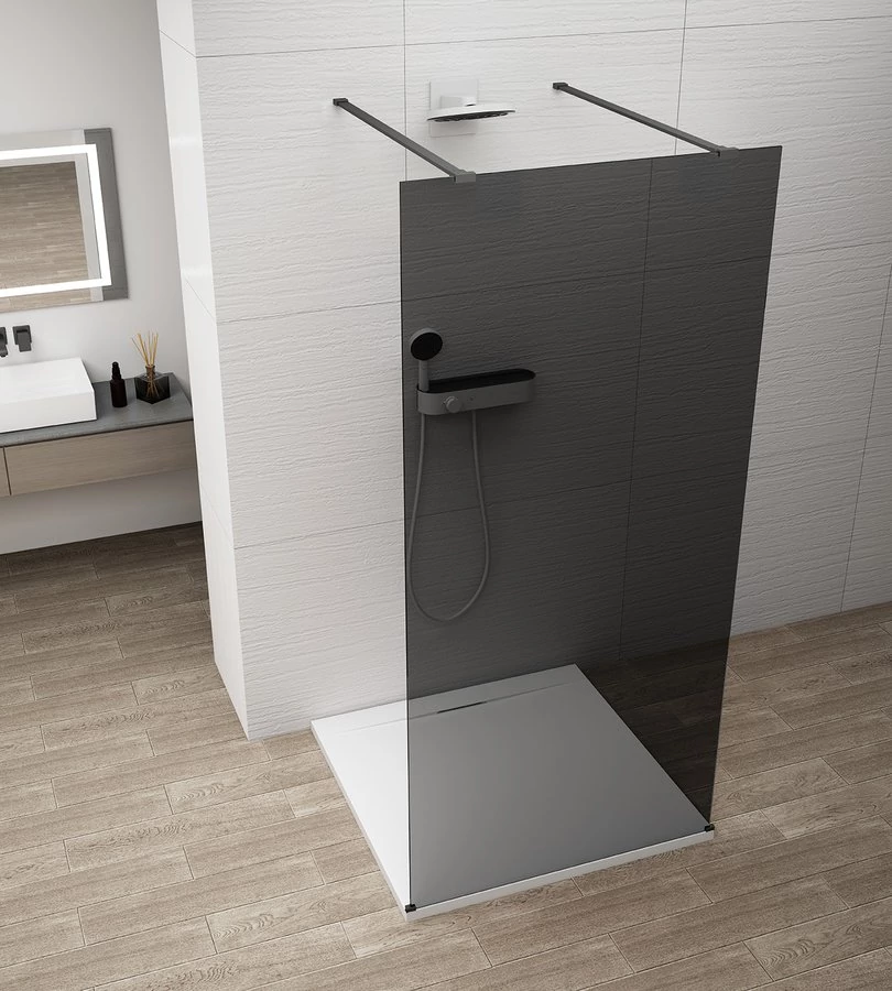 ESCA BLACK MATT Walk-in zuhanyfal, szabadonálló, füst üveg, 1300mm