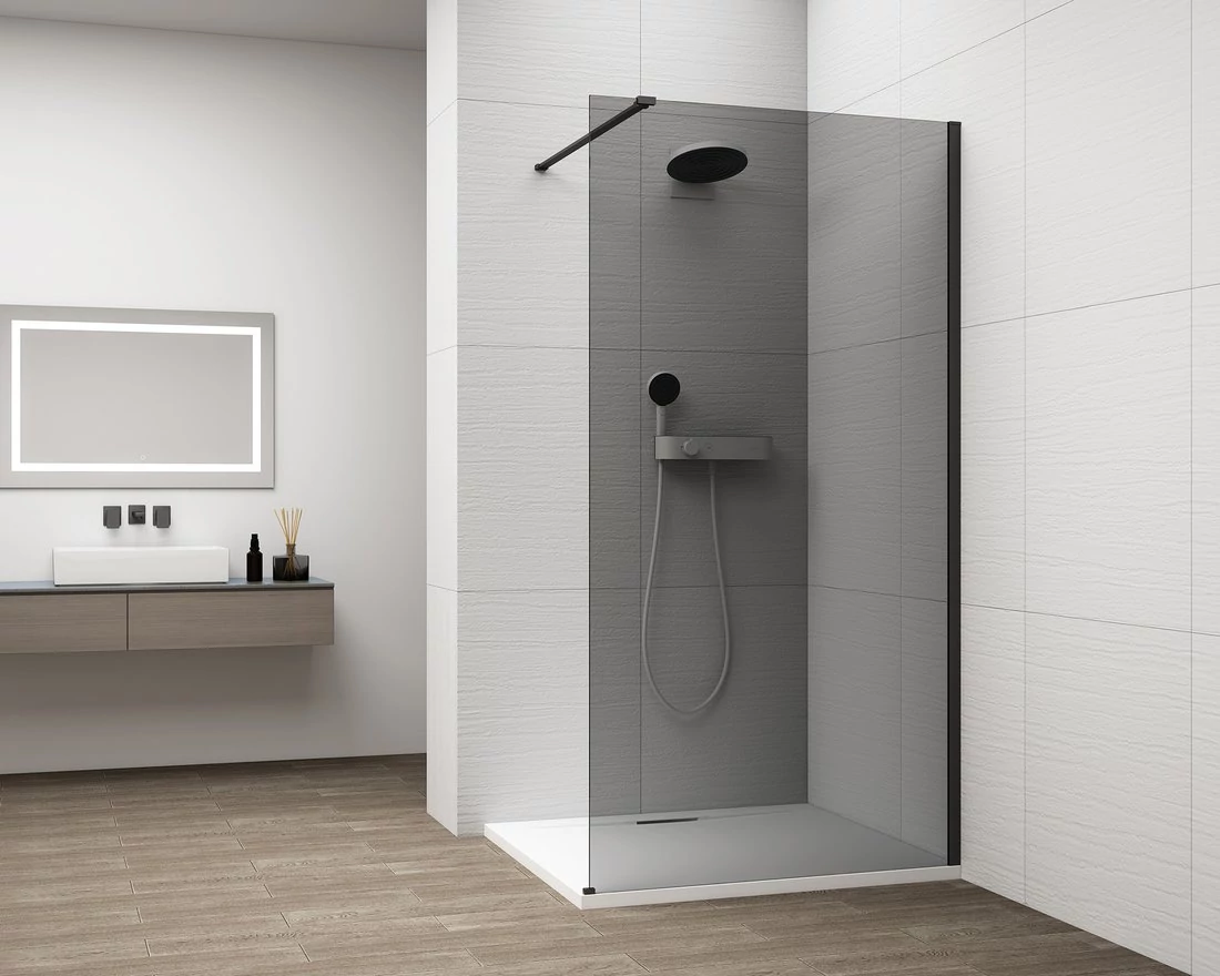 ESCA BLACK MATT Walk-in zuhanyfal, falra szerelhető, füst üveg, 1400mm