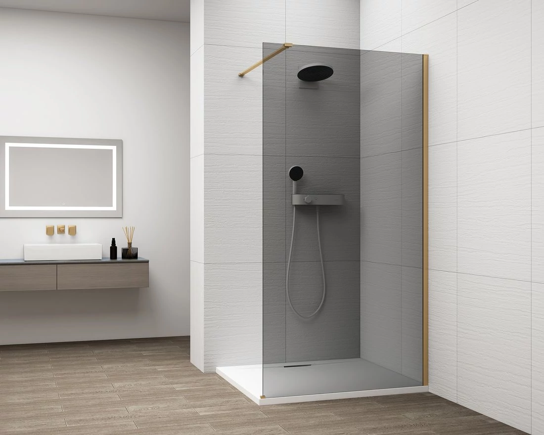 ESCA GOLD MATT Walk-in zuhanyfal, falra szerelhető, füst üveg, 1400mm