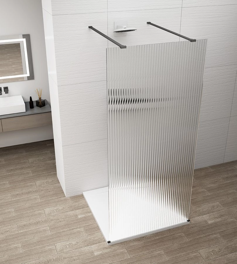 ESCA BLACK MATT Walk-in zuhanyfal, szabadonálló, flutes üveg, 1000mm