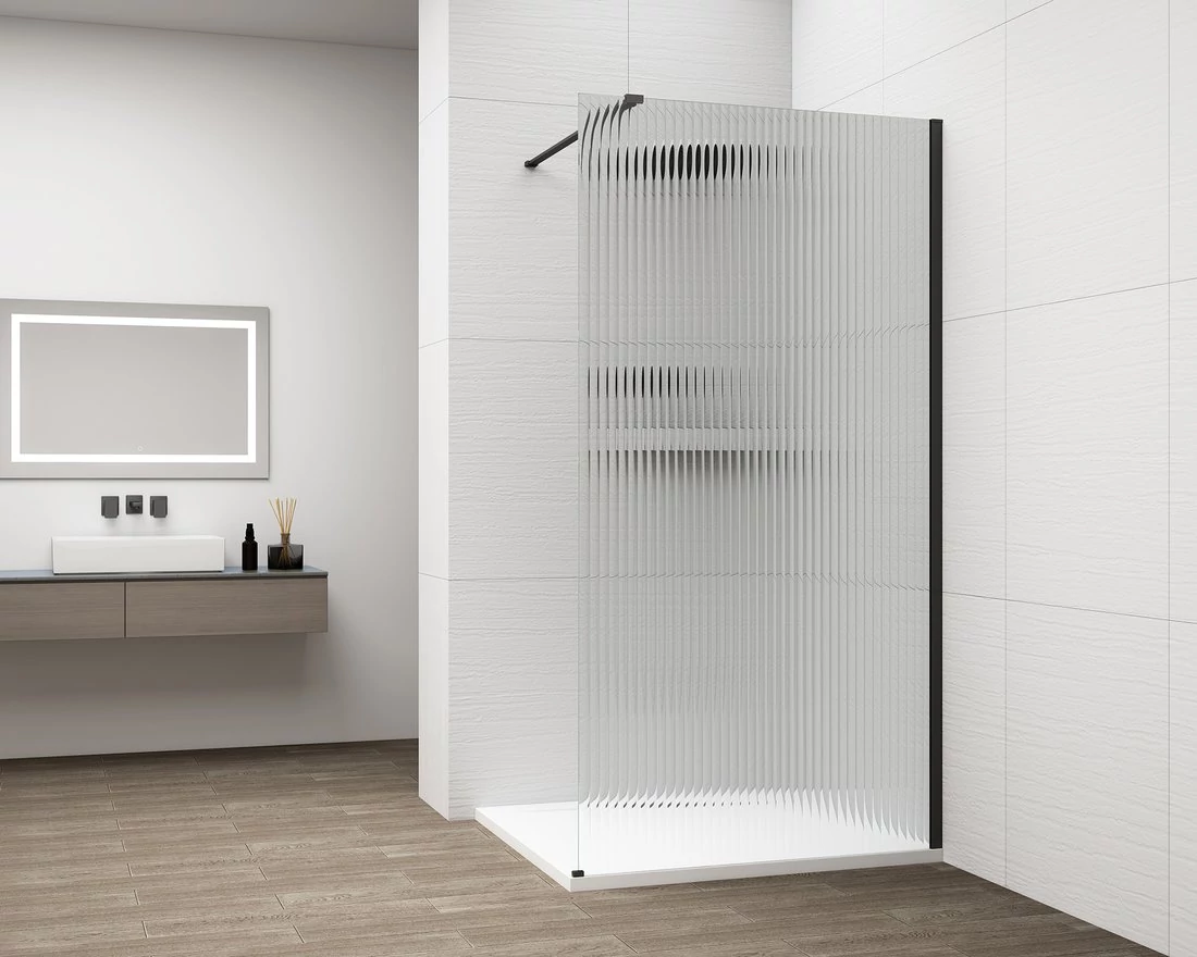ESCA BLACK MATT Walk-in zuhanyfal, falra szerelhető, flutes üveg, 1200mm