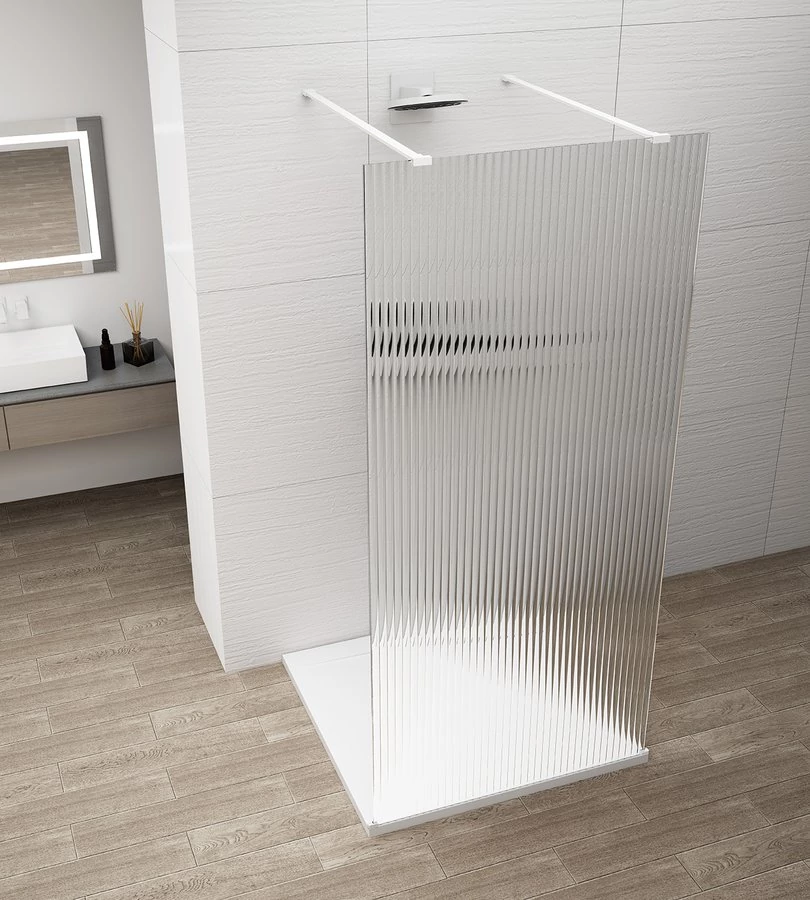 ESCA WHITE MATT Walk-in zuhanyfal, szabadonálló, flutes üveg, 1200mm