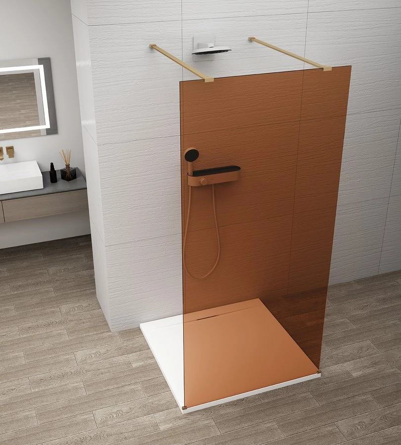 ESCA GOLD MATT Walk-in zuhanyfal, szabadonálló, barna üveg, 1200mm