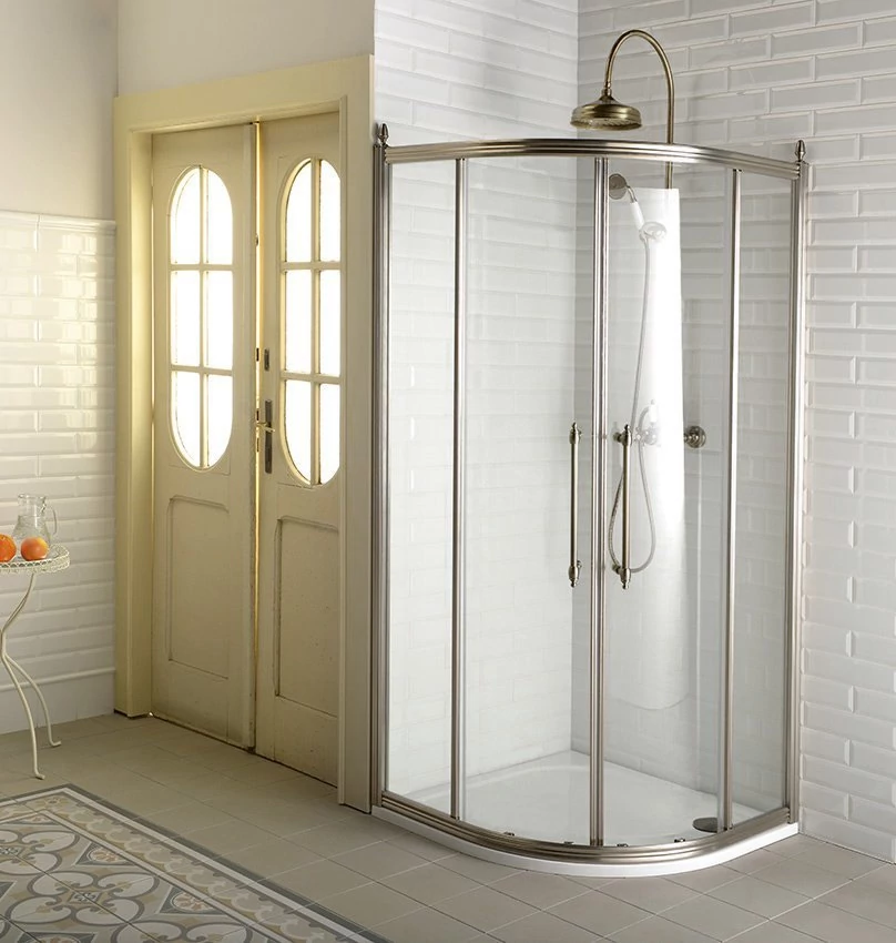 GELCO ANTIQUE íves zuhanykabin, eltolható kétszárnyú ajtó, 1000x1000mm, transzparent üveg minta nélkül, bronz