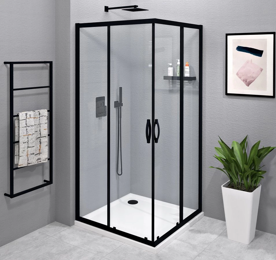 SIGMA SIMPLY BLACK szögletes zuhanykabin 1000x1000mm, sarokbelépős, transzparent üveg