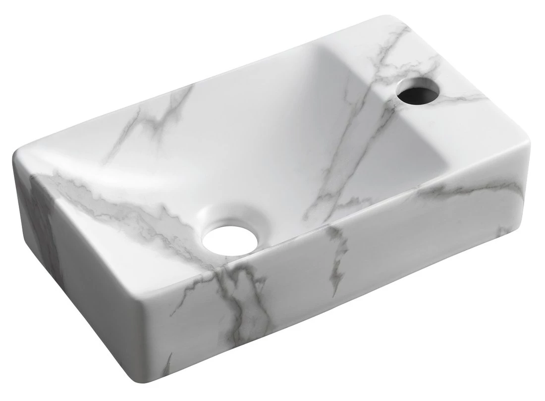 SMALL MARGITHA kerámiamosdó, 38x22cm, jobbos, carrara