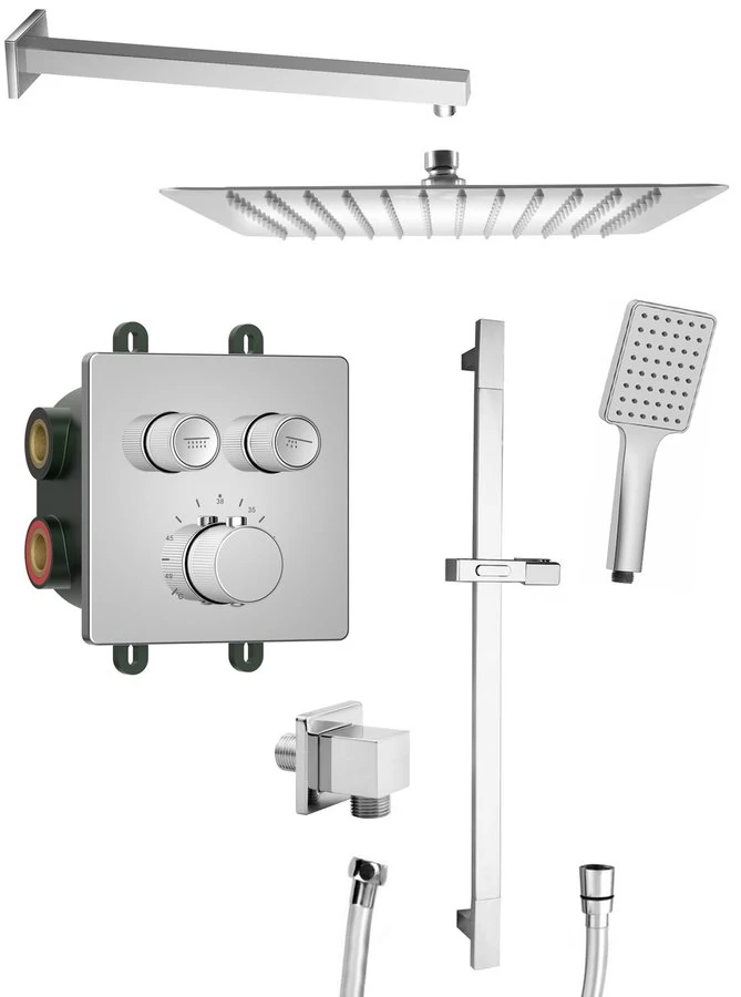 SMART SELECT falbasüllyesztett zuhanyszett termosztatikus csapteleppel, 2-irányú, állítható zuhanytartóval, króm