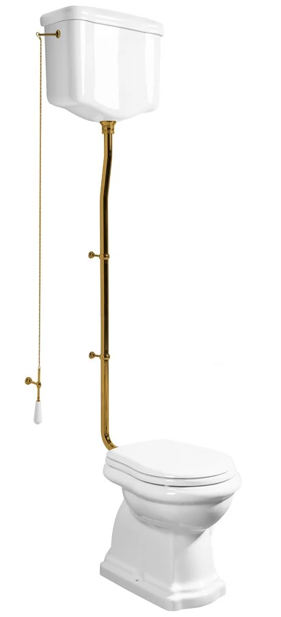 KERASAN RETRO álló WC, hátsó kifolyású, tartállyal, öblítőmechanikával, ülőke nélkül, fehér/bronz