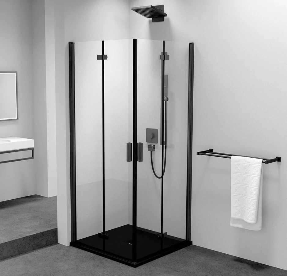 POLYSAN ZOOM LINE BLACK sarokbelépős zuahanykabin harmónikaajtóval, balos 700x700mm, transzparent üveg