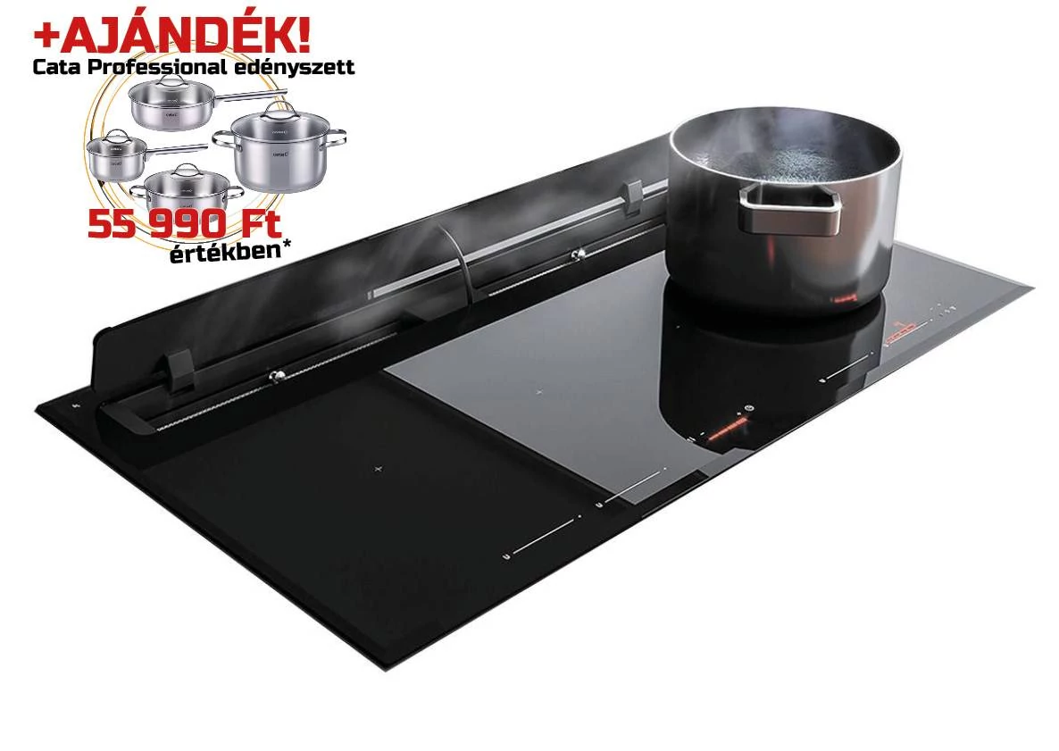 SIRIUS - Beépíthető indukciós főzőlap beépített elszívóval motor nélkül S-DDH5 + CATA PROFESSIONAL edényszett
