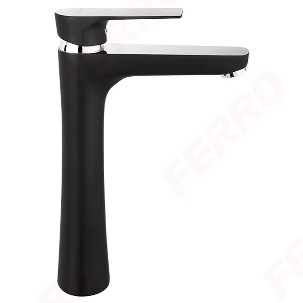 FERRO ALGEO SQUARE BLACK mosdócsaptelep, álló, magasított, fekete-króm