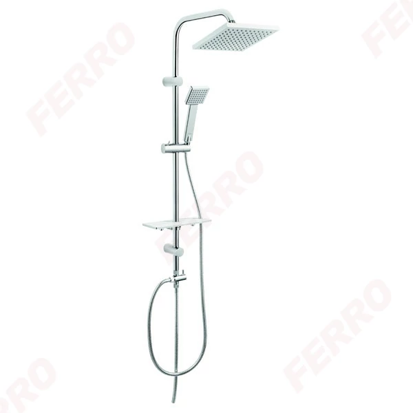 FERRO SQUERTO LUX zuhanyszett, 3 funkciós, fejzuhannyal, polcal, króm