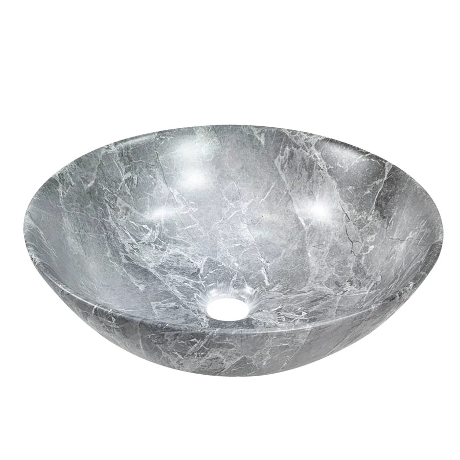 INVENA TINOS mosdókagyló, kerek, asztali, átmérő 39,5 cm, márvány hatású, szürke